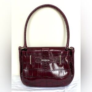 Furla Croc Leather Purse- Burgundy with Minimal Silver Trim - Like New Condition